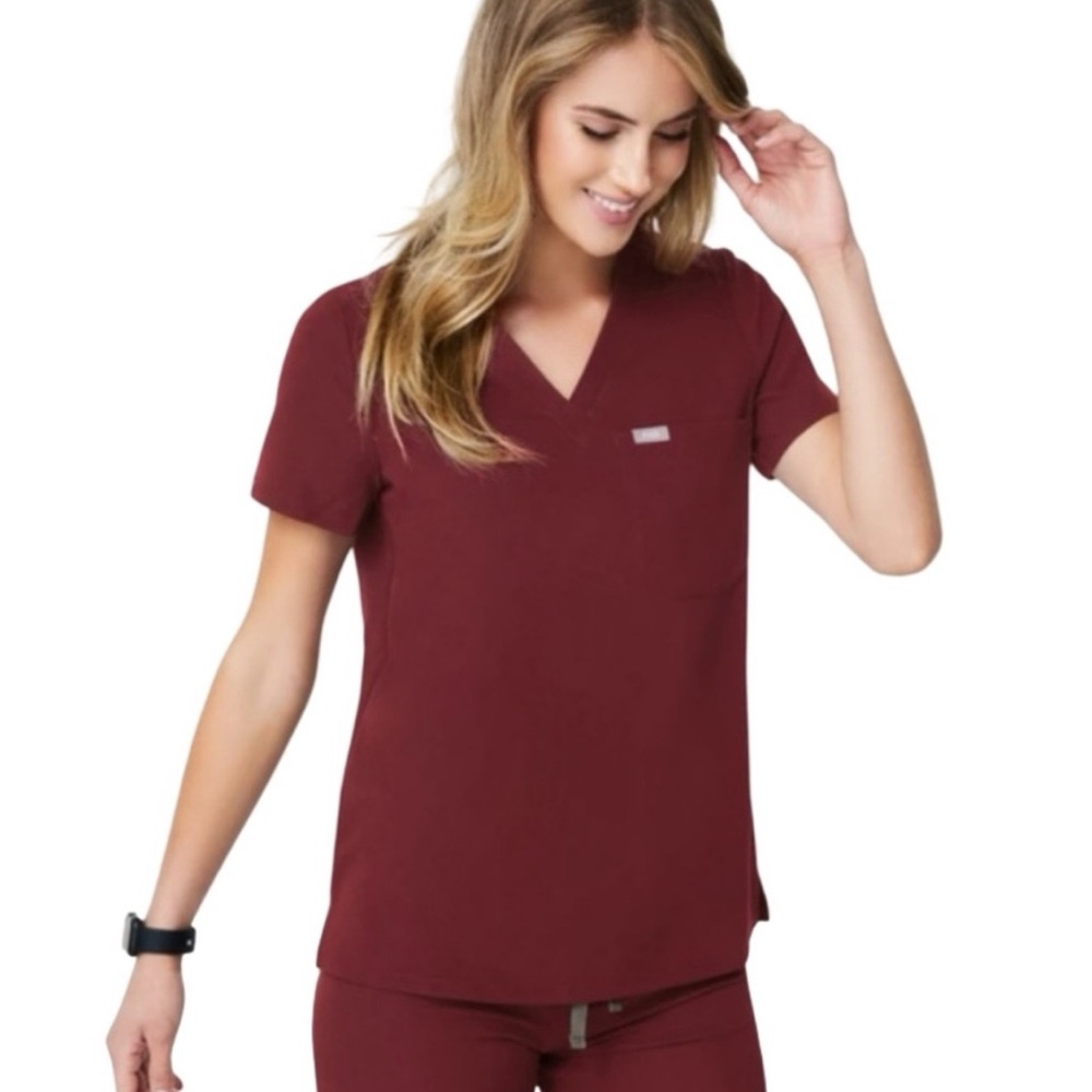 FIGS Technical Collection Burgundy One-Pocket Scrub Top